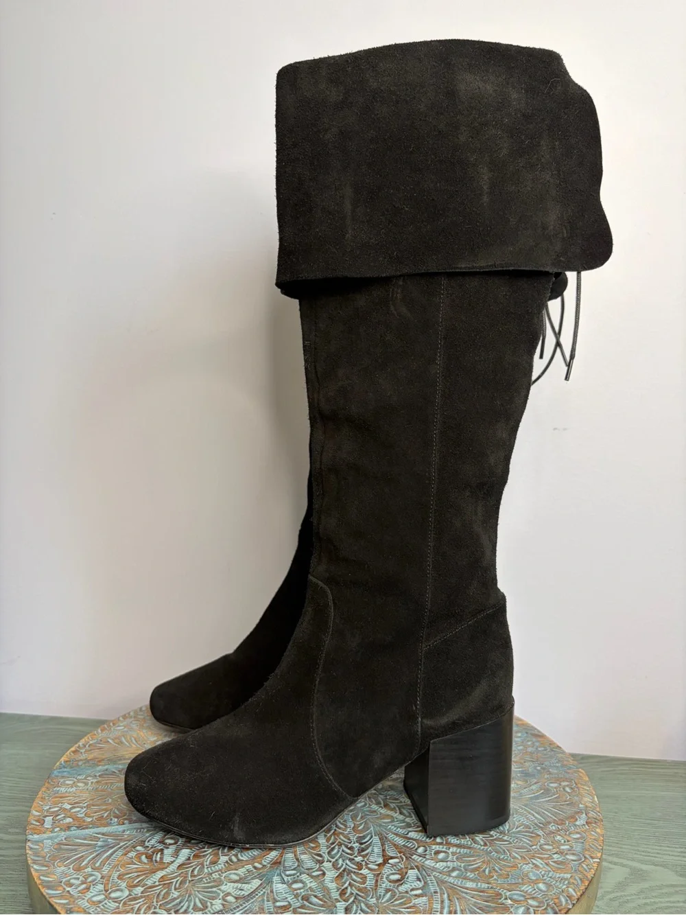 Like New! Anthropologie Matiko Black Suede Over-The-Knee Boots Size 38